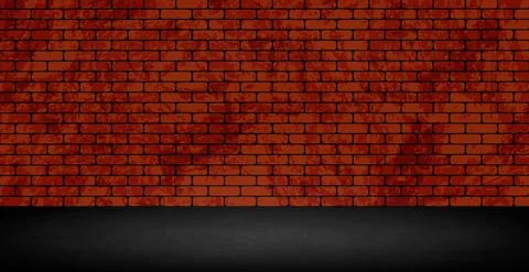 Stylish studio, panoramic red brick background with peeling paint, black text Ilustración de archivo