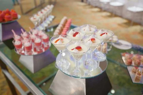 Stylish sweet candy buffe set at the wedding ceremony confectionery 스톡 사진