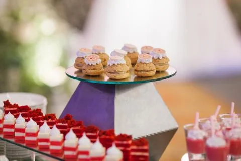 Stylish sweet candy buffe set at the wedding ceremony confectionery 스톡 사진
