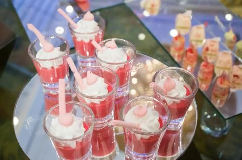 Stylish sweet candy buffe set at the wedding ceremony confectionery Stock Photos