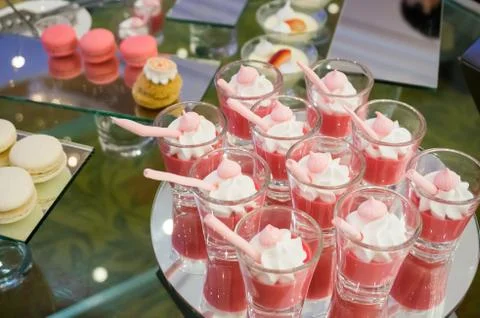 Stylish sweet candy buffe set at the wedding ceremony confectionery Stock Photos