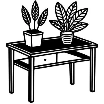 Stylish table with potted plants isolated on a chic table adorned with two p Stock Illustration