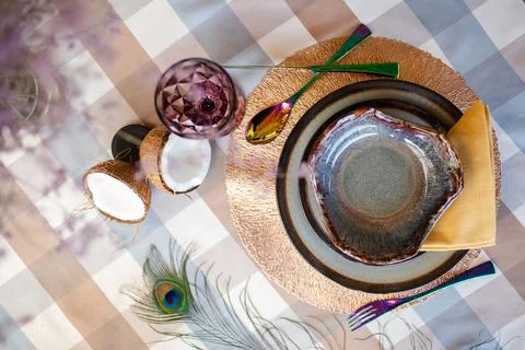 Stylish table setting cutlery on the table. top view Foto stock