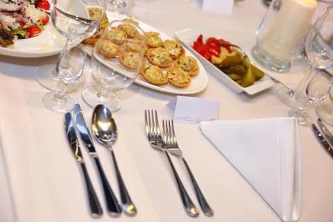Stylish table setting in the restaurant for special guests. 写真素材