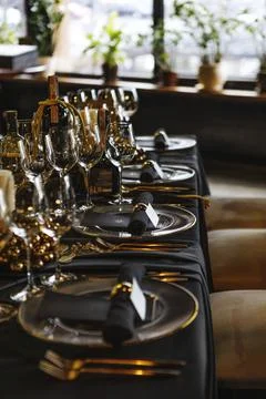 Stylish tableware on the restaurant. Stock Photos