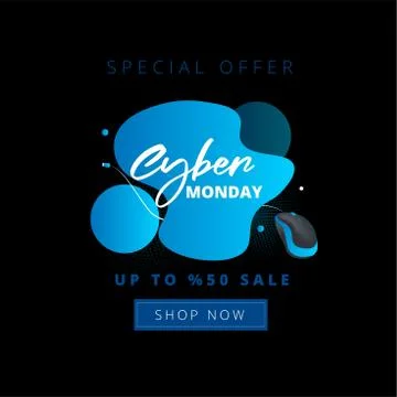 Stylish text Cyber Monday with wired mouse on blue background can be used as ban Stock Illustration