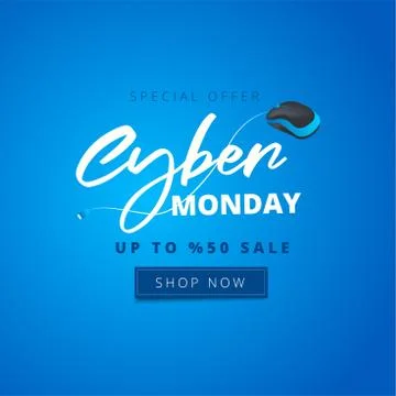 Stylish text Cyber Monday with wired mouse on blue background can be used as ban Stock Illustration
