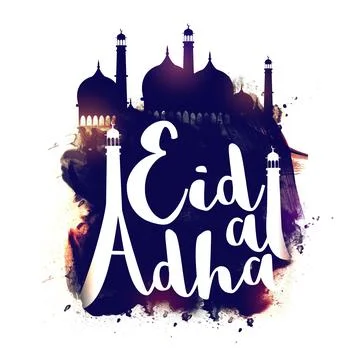 Stylish Text Eid-Al-Adha with Mosque abstract paint stroke background for M.. Stock Illustration