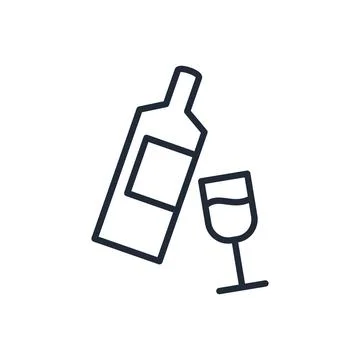 Stylish thin line icon of a bottle of wine and a glass on a white background  Illustrazione stock