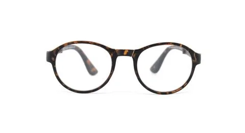 Stylish tortoiseshell eyeglasses with round frames on white background Clo... 写真素材