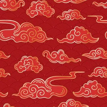 A stylish vector illustration featuring an intricate Asian clouds pattern. .. イラスト素材