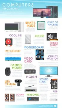 Stylish vector infographics on the theme of personal computers and accessories Stock Illustration