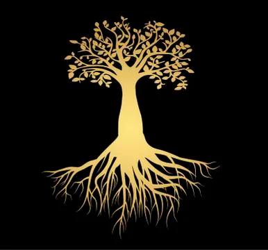Stylish vector print - tree of life on a black background Stock Illustration