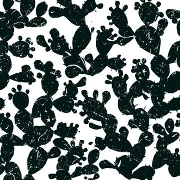 Stylish vector seamless pattern with grange prickly pear cactus leaves and fr Stock Illustration