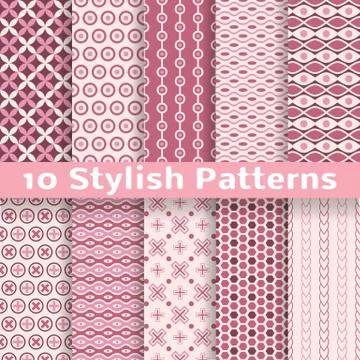 Stylish vector seamless patterns (tiling). Pink color Stock Illustration