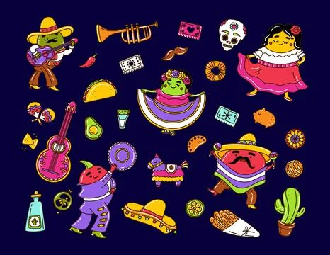 Stylish vector set illustration about Mexico. Stock Illustration