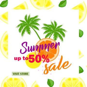 Stylish vector template Instagram post summer discount, low prices. Bright su Stock Illustration