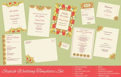 Stylish, Vector Wedding Templates Set Illustrazione stock