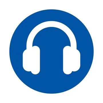 Stylish White Headphones Icon on Solid Blue Circle Background 스톡 일러스트