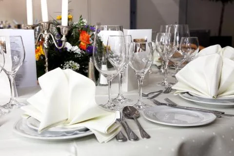 Stylish white table setting Stock Photos