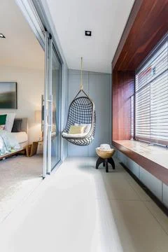 A stylish window facing passage Stock Photos