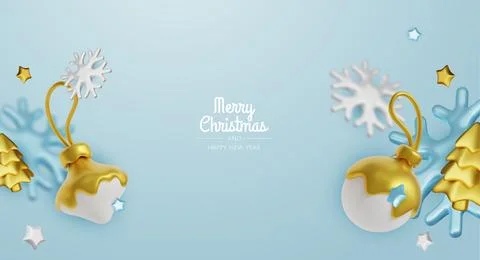 Stylish winter holiday banner featuring shiny violet baubles, snowflakes, and Stock Illustration