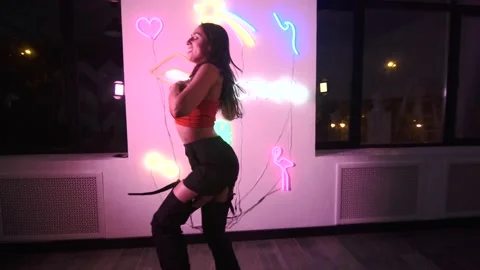 Stylish woman dancing modern dance in a choreographic studio. Slow motion. Stock Footage 143211971