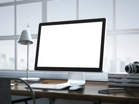 Stylish workplace with modern computer in the loft interior. Ilustração Stock