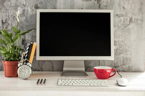 Stylish workspace with computer at home or studio Foto stock