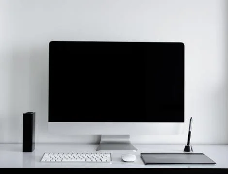 Stylish workspace with computer on home Stock Photos