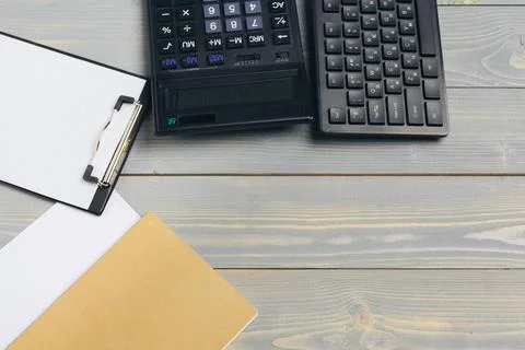 Stylish workspace with desktop computer, office supplies at office. Work desk Stock Photos