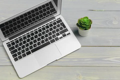 Stylish workspace with desktop computer, office supplies at office. Work desk Stock Photos
