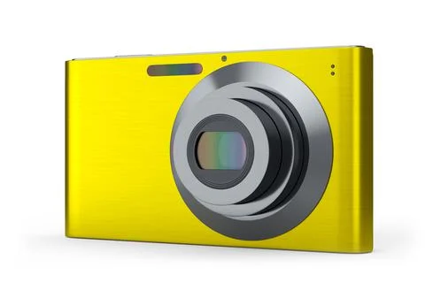 Stylish yellow compact pocket digital camera isolated on white background Stock Illustration