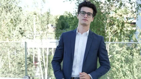 Stylish Young Business Man Standing in City Stock Footage