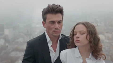 Stylish Young Couple On Background Of City Panorama. Video stock 252139304