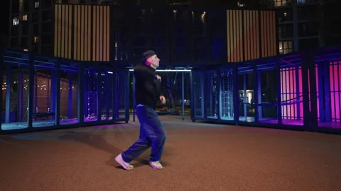 Stylish Young Man Dancing Modern Breakdance And Hip-Hop Style, Modern Stock Footage 248894133
