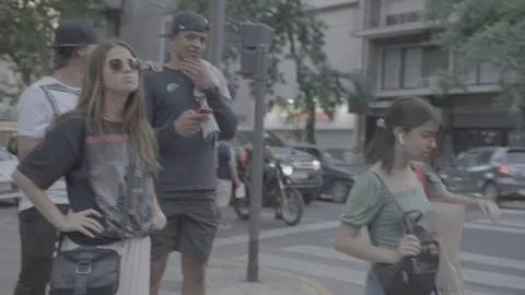 Stylish young people having a good time on the street in Buenos Aires, Argentina Stock Footage 345141817