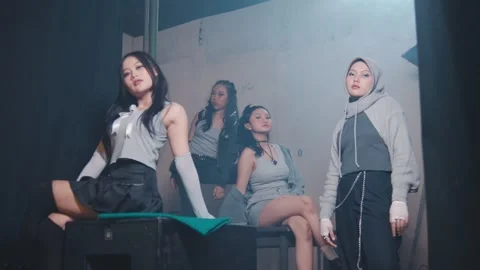 Stylish Young Women Posing in Dramatic Setting Stock Footage 283661529