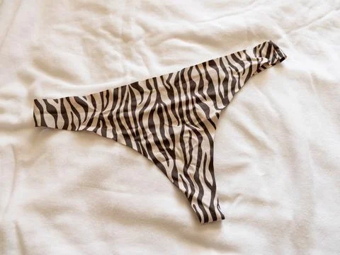 Stylish zebra-pattern thong underwear fashion studio product contemporary c.. Stock Photos