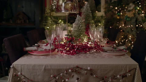 Stylishly decorated table for Christmas dinner. Family Winter Holiday Stock Footage 205816864