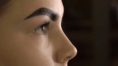 Stylist does beautiful eyebrows to the young beautiful woman. Beauty shop. Close 스톡 동영상 73944333