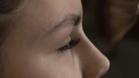 Stylist does beautiful eyebrows to the young beautiful woman. Beauty shop. Brush 스톡 동영상 73945620