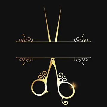 Stylist golden scissors and patterned frame Stock Illustration