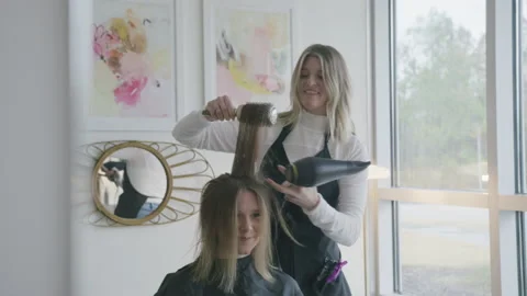 Stylist Laughs With Client Getting Hair Done Stock Footage 208783477