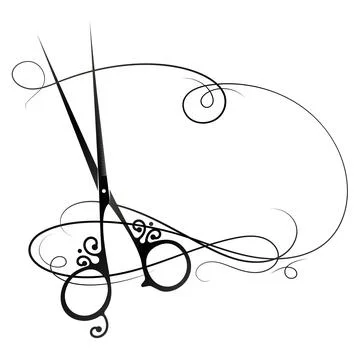 Stylist scissors and a beautiful lock of hair with a pattern Stock Illustration