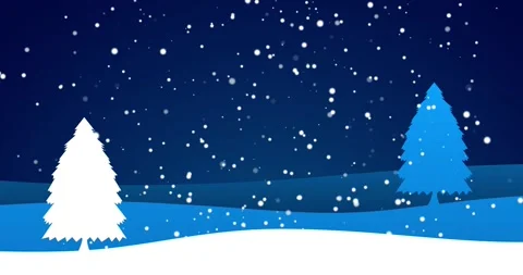 Stylistic landscape with trees and falling snow Stock Footage 164831601