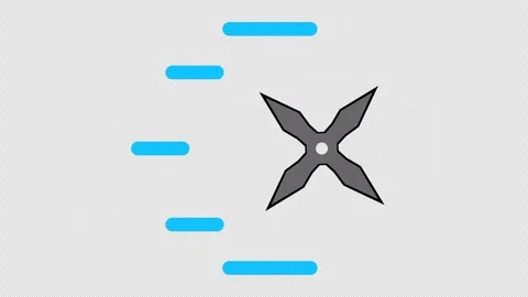 Stylized 2D Blue Ninja Star Shuriken Flying 4K Loop Alpha Stock-Footage 338441650