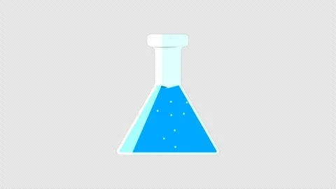 Stylized 2D Blue Science Flask Bubbling Liquid 4K Loop Alpha Vídeos de archivo 339273971