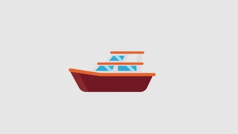 Stylized 2D Boat Cruising Ocean Travel 4K Loop Alpha Stock Footage 341536641