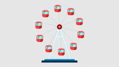 Stylized 2D Ferris Wheel Rotating Park 4K Loop Alpha Vídeos de archivo 339374300
